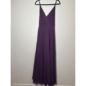Davids Bridal Bridesmaid Dress 14 Plum Purple Chiffon V-Neck F20064 Formal Maxi